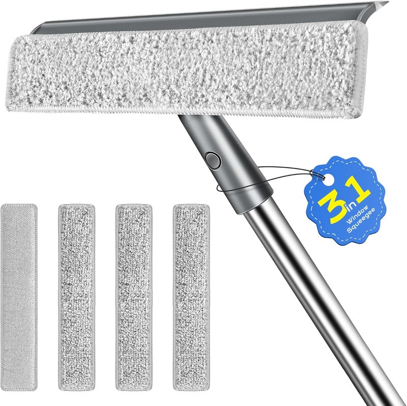 TidyTale 3 in 1 Window Squeegee for Home with 55" Lightweight Extension Poles Streak-Free Microfiber Scrubber for Outdoor/Indoor Windows, Shower Glass Door, Car Windshield, RV/Camper Windows - Image 1